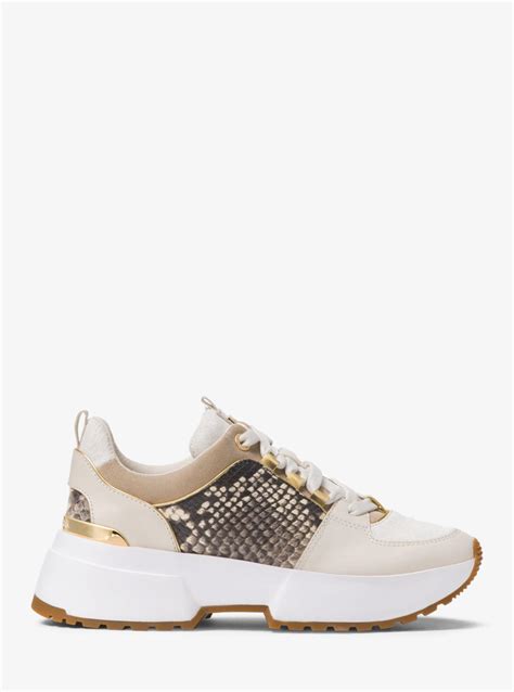 cosmo snake-embossed leather trainer michael kors|Cosmo Metallic Knit and Snake.